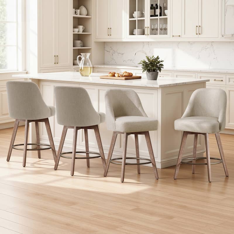 26" Upholstered Counter Height Swivel Bar Stool, Counter Stools with Solid Wood Legs - 39.37"H x 22.44"D x 21.65"W