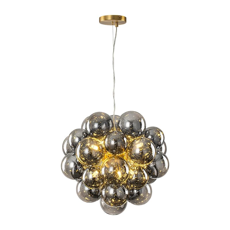 Art Deco 6-Light Dimmable Cluster Smoked Glass Bubble Chandelier
