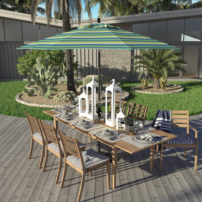 California Umbrella 9' Rd Golden State Series Patio Umbrella Black Aluminum Frame Crank Lift Collar Tilt Sunbrella Cilantro - Seville Seaside