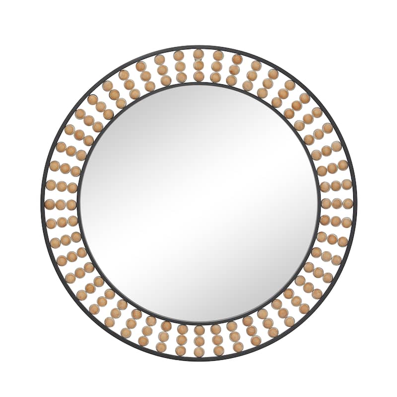 Metal Wall Mirror with Beaded Detailing - White or Black - Roche River Decor - Black