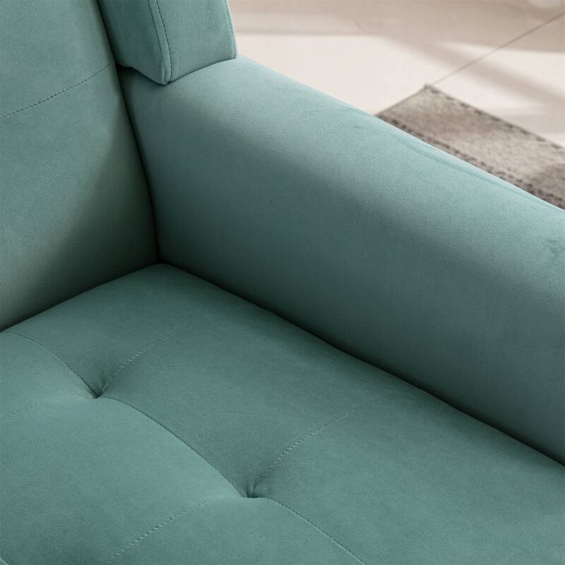 Mint Green Velvet Modern 29.53" Upholstered Buttons Tufted Accent Chair with Black Solid Wood Legs