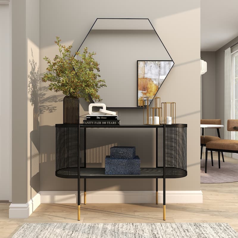 Contemporary Hexagon Wood Wall Mirror - Multiple Finishes and Sizes