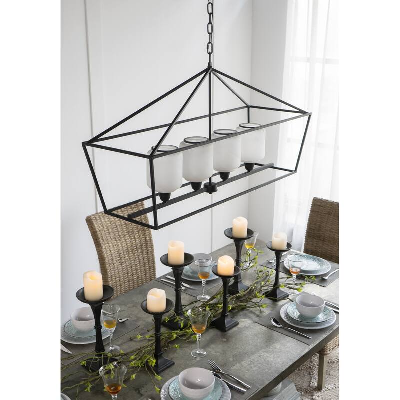 41.7x14.2x23.8" Iron Chandelier, Sleek Industrial Style Hanging Light Fixture, Bulb Not Included