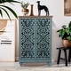 preview thumbnail 1 of 14, PHI VILLA 2-door Retro Antique Hollow-Carved Storage Cabinet Blue