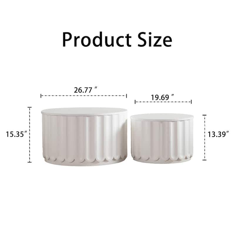 White Round Storage Table Set with Lift-Off Lid, Nesting Design