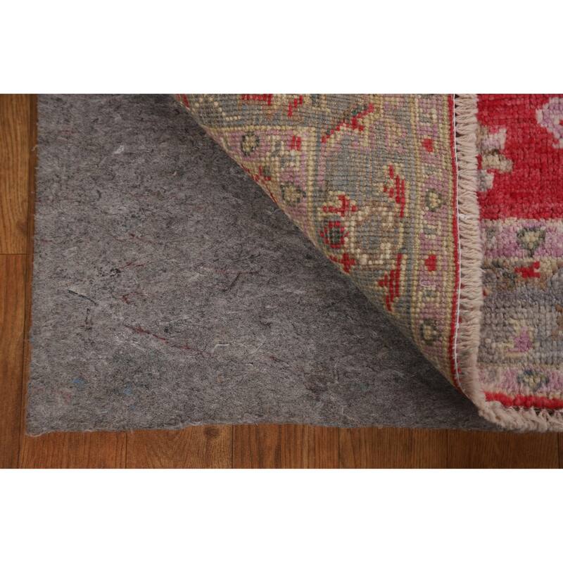 Red Geometric Oushak Turkish Oriental Rug Hand-knotted Wool Carpet - 3'0" x 3'9"