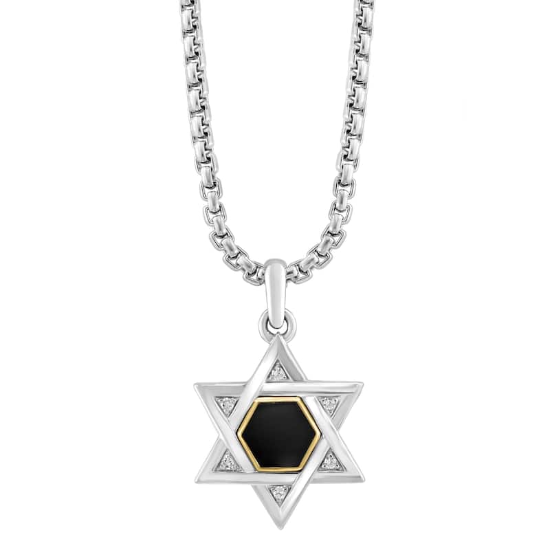 EFFY Men's 925 Sterling Silver Diamond and Onyx Star Of David Pendant Necklace