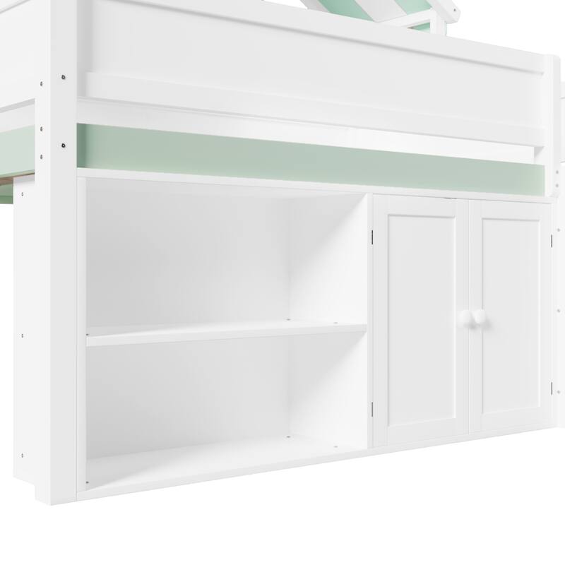 Full Size Loft Bed with Canopy Roof, Storage Cabinets & Open Shelves by Harper&Bright Designs