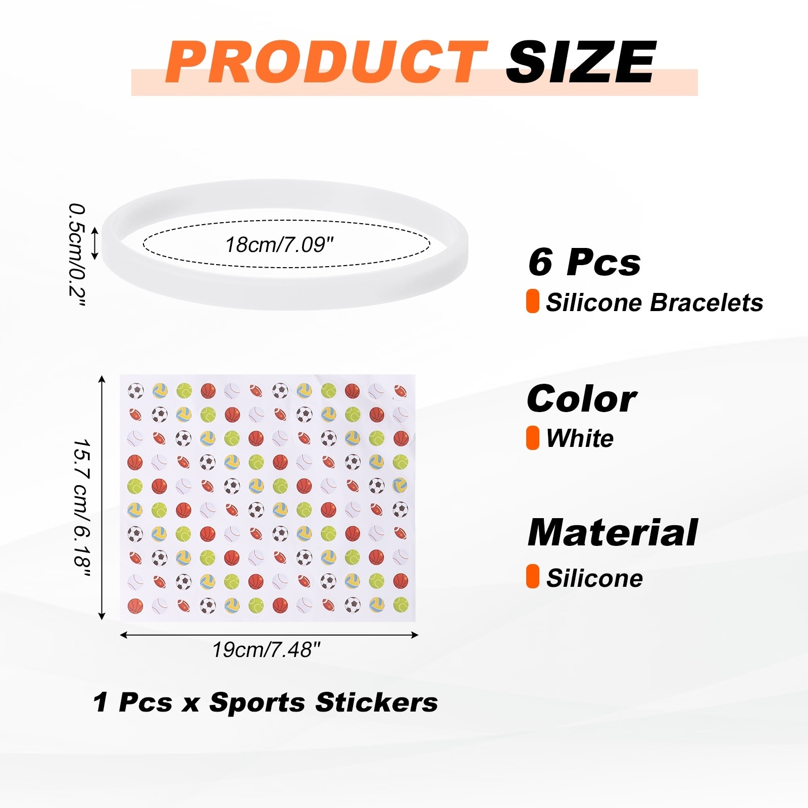 Silicone Bracelets, Rubber Wristbands, Blank Rubber Bracelets Stretch Bands with Sports Stickers