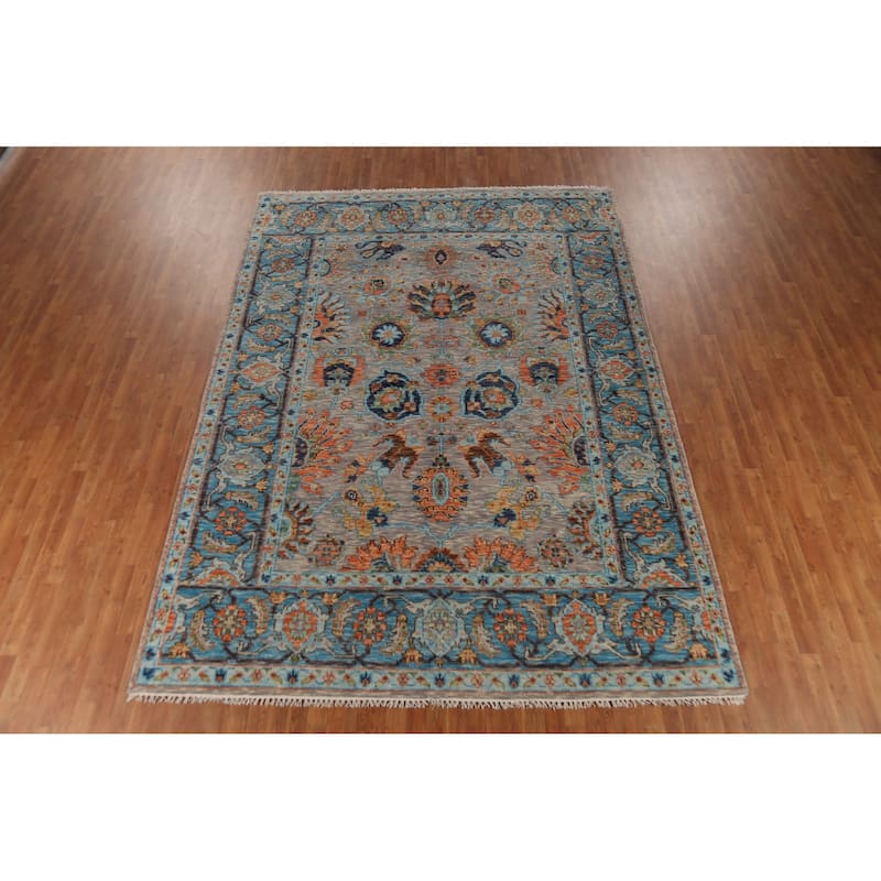 Floral Oushak Indian Area Rug Hand-Knotted Wool Carpet - 8'9" x 12'1"