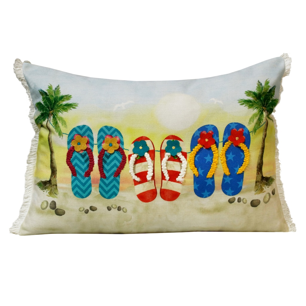 Sevita Hand-Woven Multi Tropical Flip Flops Polyester Throw Pillow, 14" x 20"