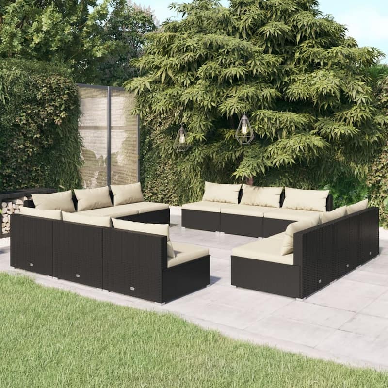 vidaXL Patio Lounge Set Outdoor Sectional Sofa Set Table Garden Poly Rattan - 27.6" x 27.6" x 23.8"