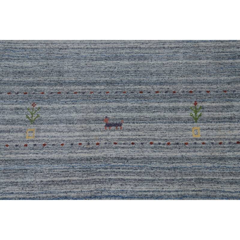 Hand Knotted Oriental 100% Wool Carpet Tribal Animal Pictorial Navy Blue & Blues Gabbeh Area Rug - 9' 7'' X 7' 11''