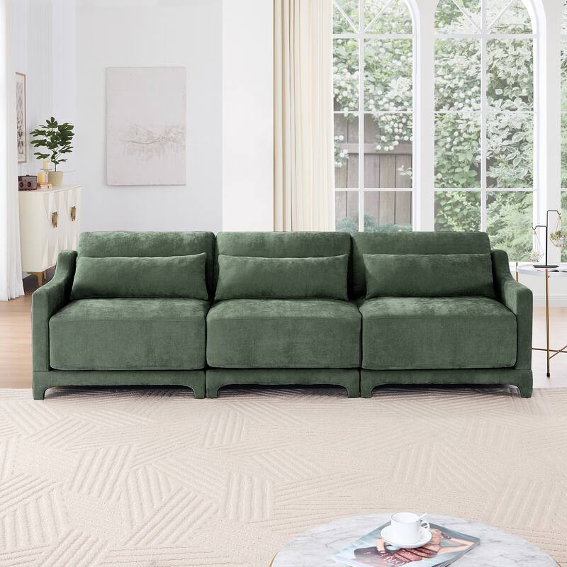 Chenille Upholstered Sofa with Lumbar Pillows