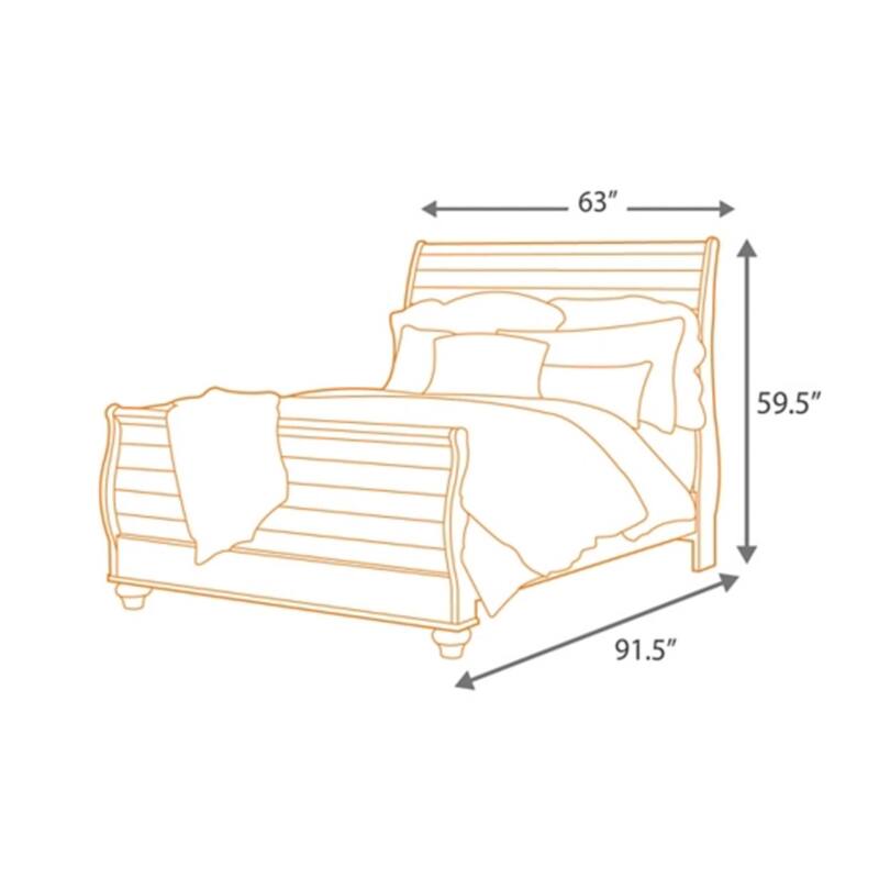 Isla Queen Sleigh Bed, Faux Planks, Carved Metal Accent, Whitewash Wood