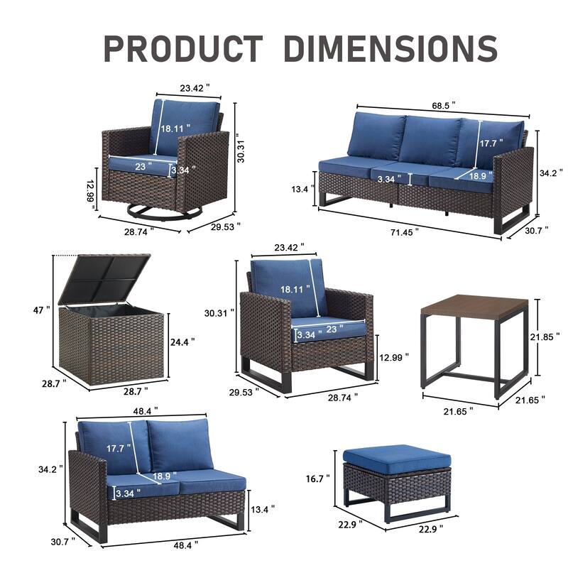 Gymojoy 9-11 Person All-Weather Wicker Outdoor Conversation Set Seating Group With Swivel Chairs