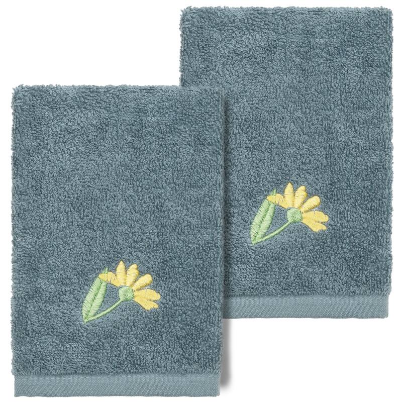 Authentic Hotel and Spa 100% Turkish Cotton Daisy 2PC Embellished Washcloth Set - Teal