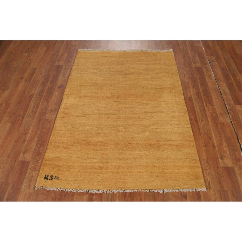 Contemproary Yellow Gabbeh Oriental Foyer Rug Handmade Wool Carpet - 3'3"x 4'7"