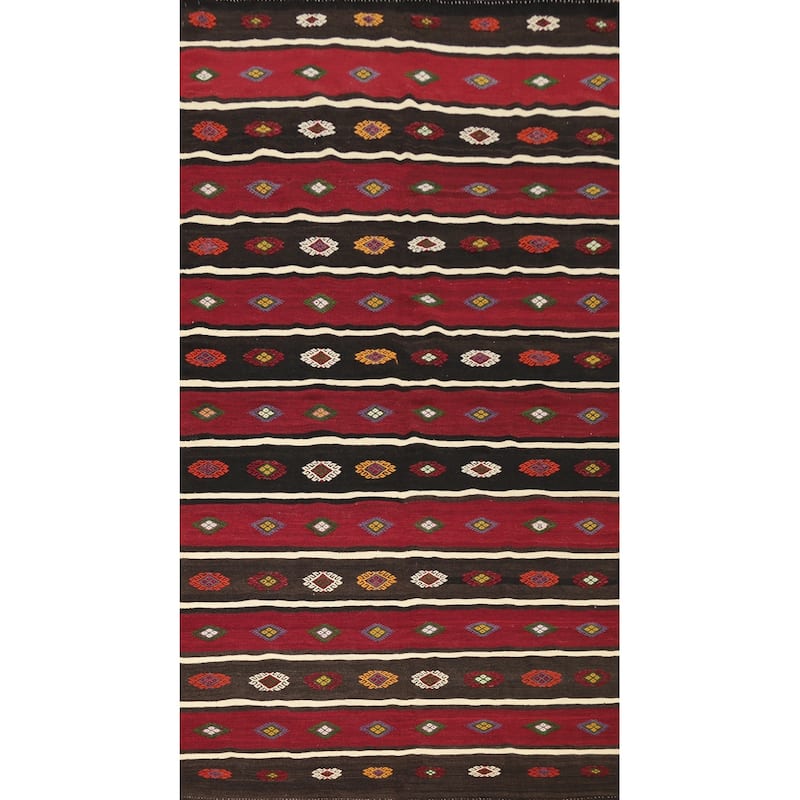 Hand Woven Oriental 100% Wool Carpet Southwestern Tribal Red Kilim Area Rug - 10' 5'' X 6' 0''