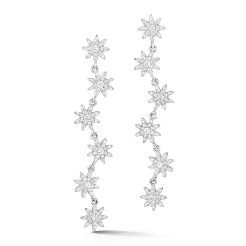 Soleil Sterling Silver CZ Zig Zag Star Drop Earrings - White