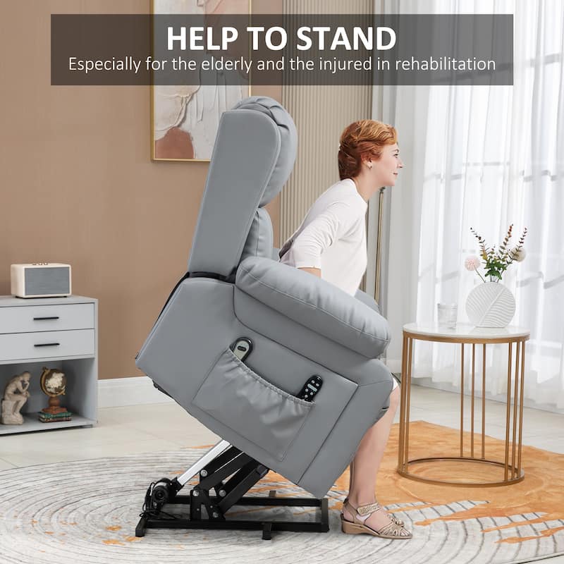 HOMCOM Electric Power Lift Chair, PU Leather Recliner Chair for Elderly with Vibration Massagge, Remote Control, Side Pockets