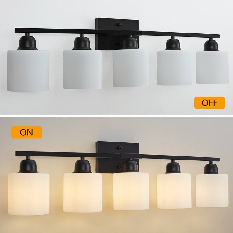 Modern Bathroom Vanity Light With Frosted Milk Glass Shades