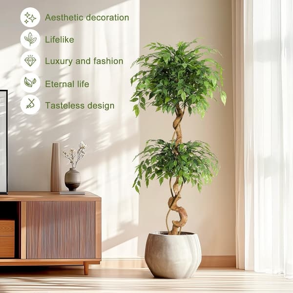 Artificial Tree with Curved Trunk，4 Feet Faux Plant Fake Silk Trees with White Pot - On Sale - Bed Bath & Beyond