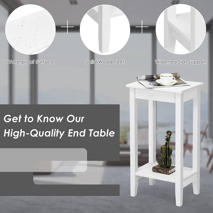 Set of 2 Versatile 2-Tier End Table with Storage Shelf - 16"x11.5" x 29" (L x W x H)