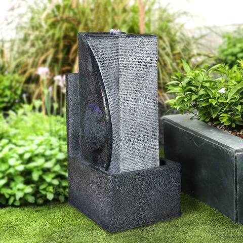 24.4inches Cascading Water Fountain with Led Lights Indoor/Outdoor Modern Sphere & Column Water Feature