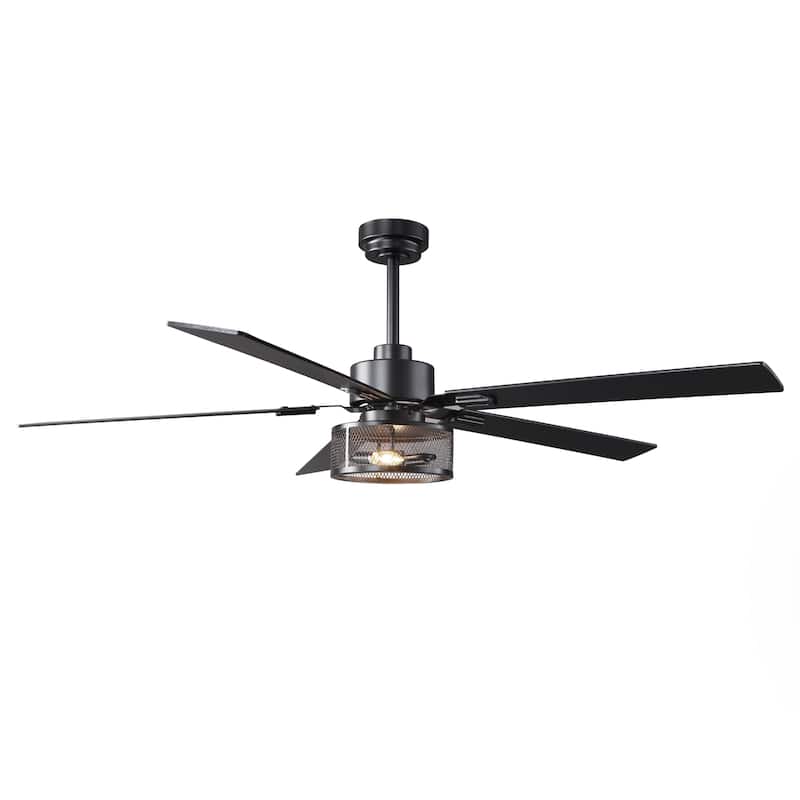 60" Matte Black Reversible Wood 5-Blade Smart Ceiling Fan with Light and APP Control