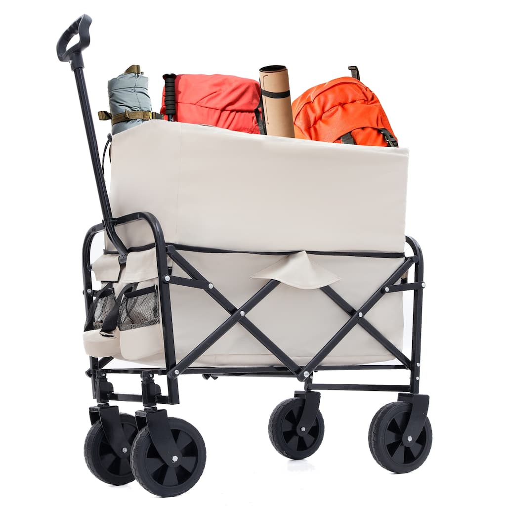 Heavy-Duty Collapsible Utility Wagon - 225lb Capacity with Extension Feature, Cream