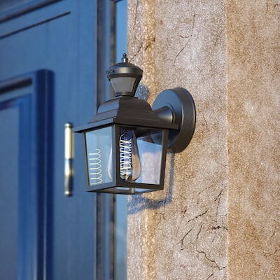 Bedford Aluminum 5.25-in. W 1 Light Motion Sensor Dusk to Dawn Outdoor Wall Lantern Clear Glass