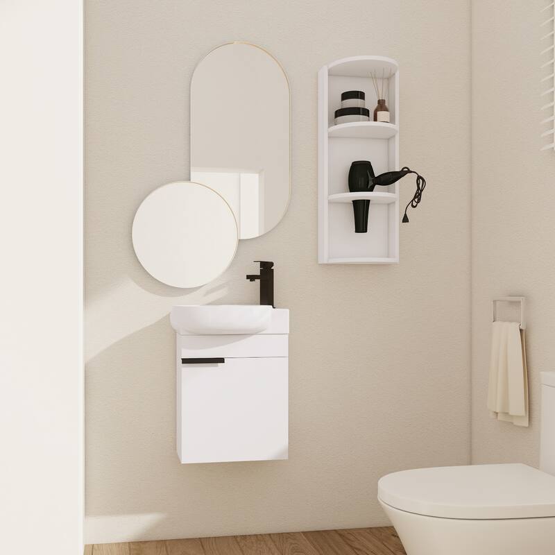 Compact Bathroom Vanity with Sink, Oval Single Ceramic Sink Bathroom Cabinet for Small Bathroom