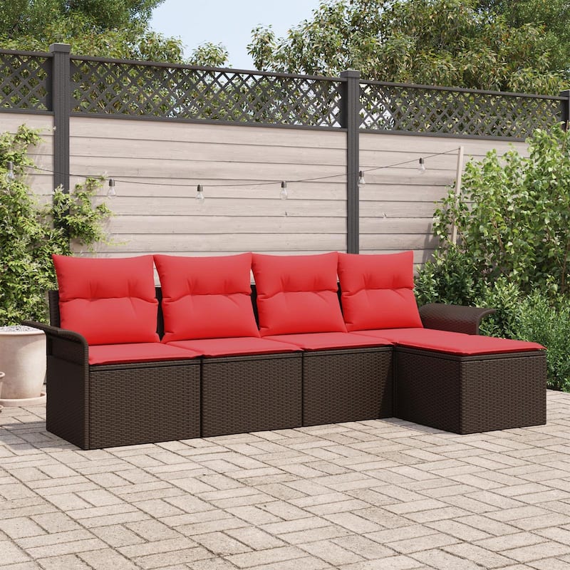 vidaXL 5/6-Seater Garden Sofa with Cushions Black/Brown/Grey Poly Rattan - 24.4 x 98.8 x 27.2 - Brown without table