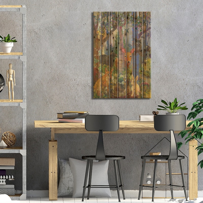 Animals Of The Forest Print On Wood by Catherine M. Elliott - Multi-Color
