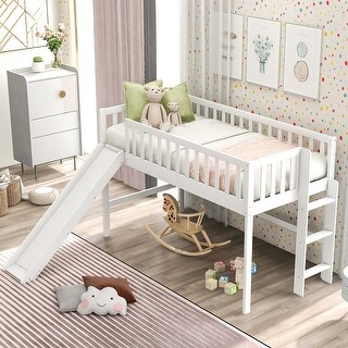 Wooden Twin Size Low Loft Bed with Ladder and Slide - Bed Bath & Beyond ...