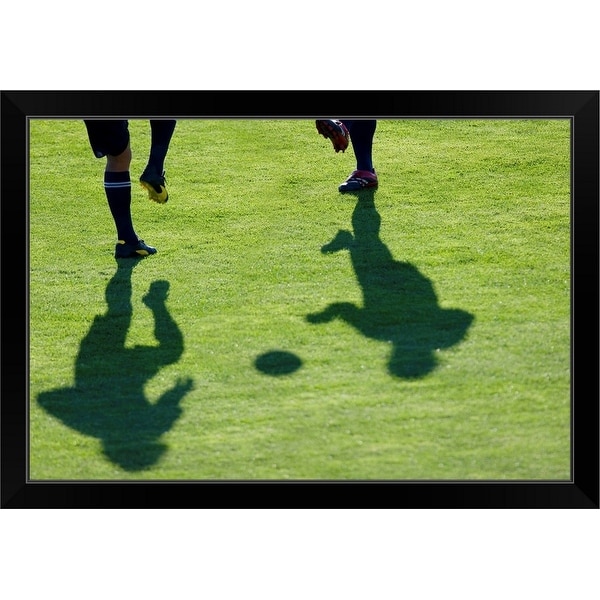 "Soccer players doing drills." Black Framed Print