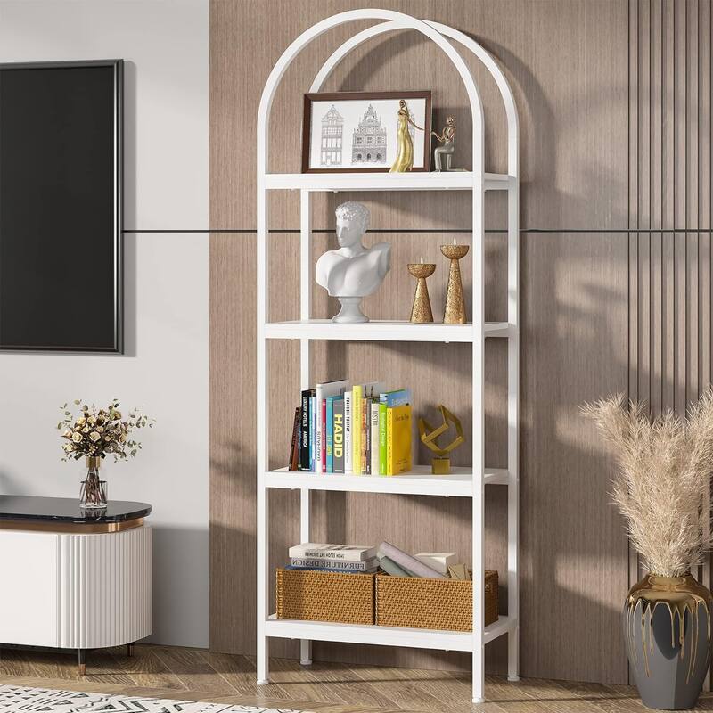 4-Tier Open Bookshelf, 70.8" Industrial Wood Bookcase Storage Shelves - White - 4 Tiers - 1PC