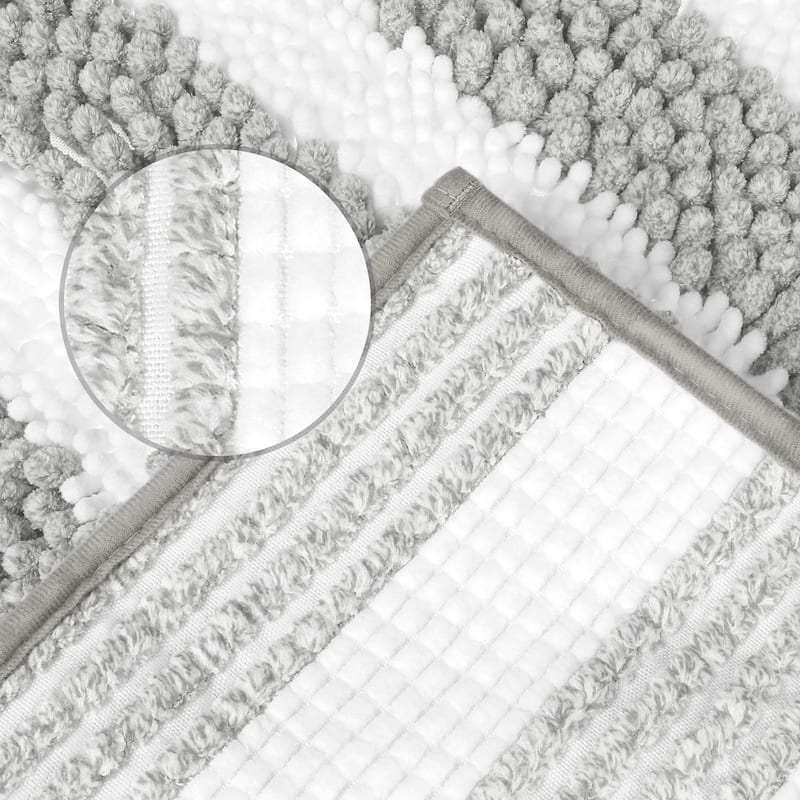 Striped Absorbent Chenille Bath Rugs, Non-Slip Plush Carpet, Floor Mats for Tub, Shower, Bathroom