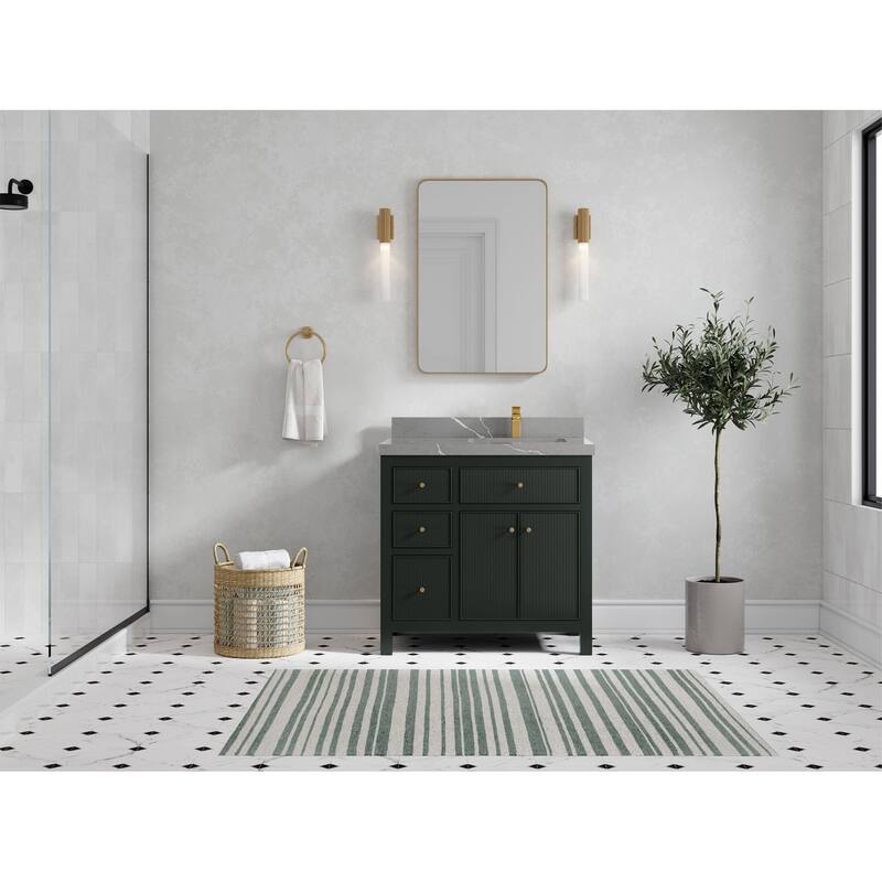 Willow Collections 36 in W x 22 in D Sonoma Right Offset Free Standing Reeded Bathroom Vanity with Countertop