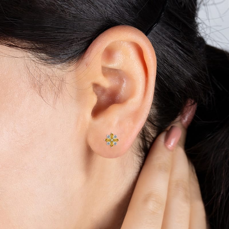 Marquee 1 Carat TW Blue Topaz and Diamond Flower Earrings in 10K White Gold