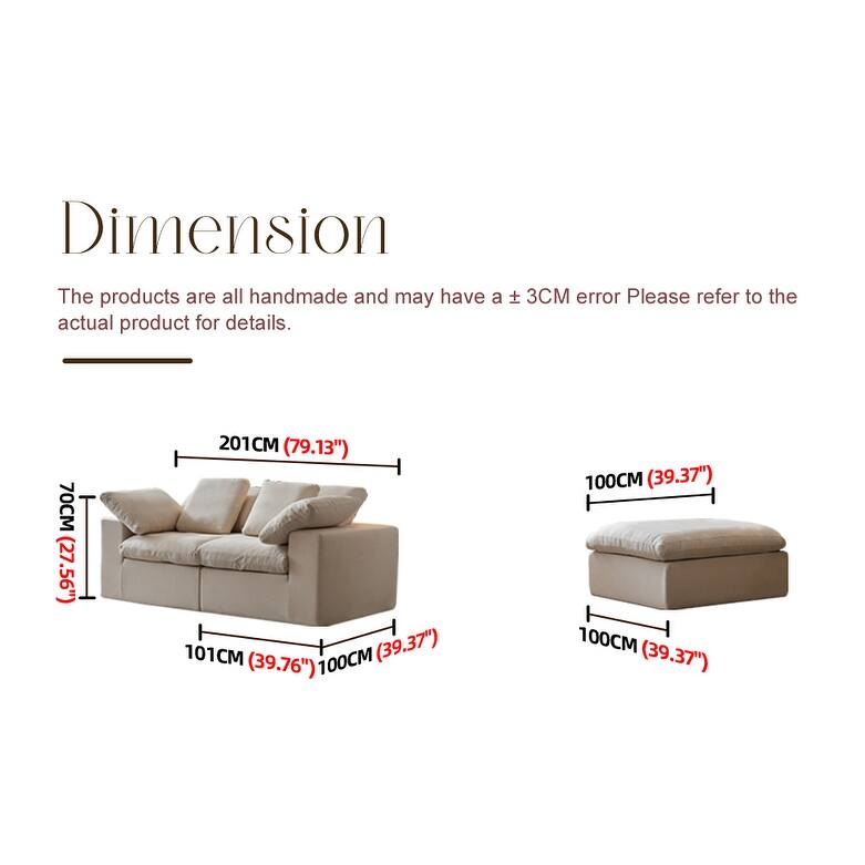 Deep Seat Loveseat Sofa & Ottoman Set, Modular L-shaped Sectional Sofa