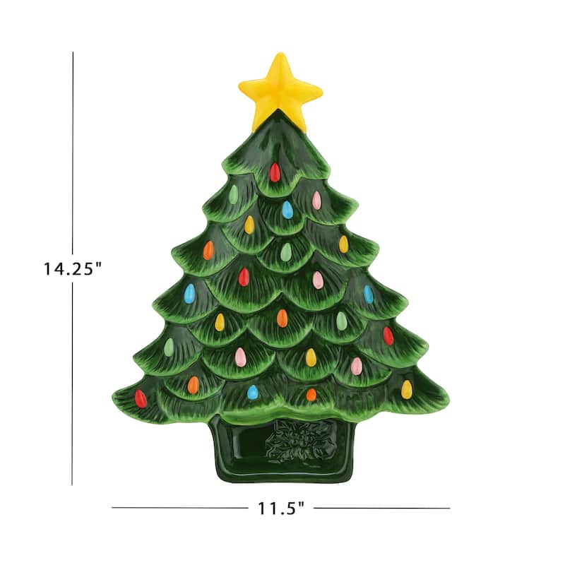 14.25'' Nostalgic Ceramic Tree Dip Platter - Green