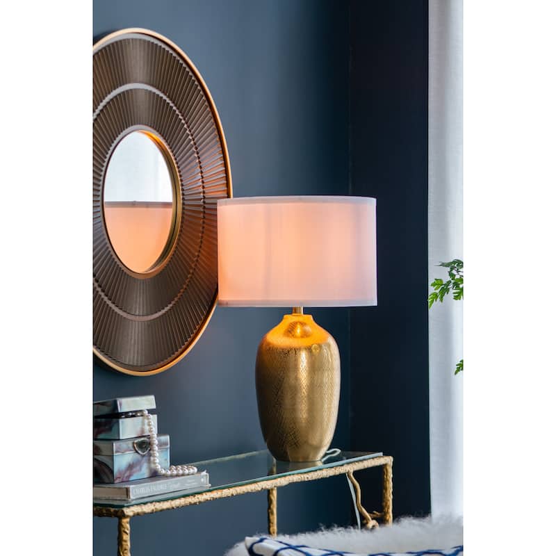 D15x25.7" Round Aluminum Sheet Gold Table Lamp with White Fabric Shade (Lamp Shade Assembly Required)