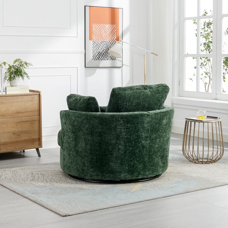 42.2"W Swivel Accent Barrel Chair with Half Crescent Moon Storage Bench