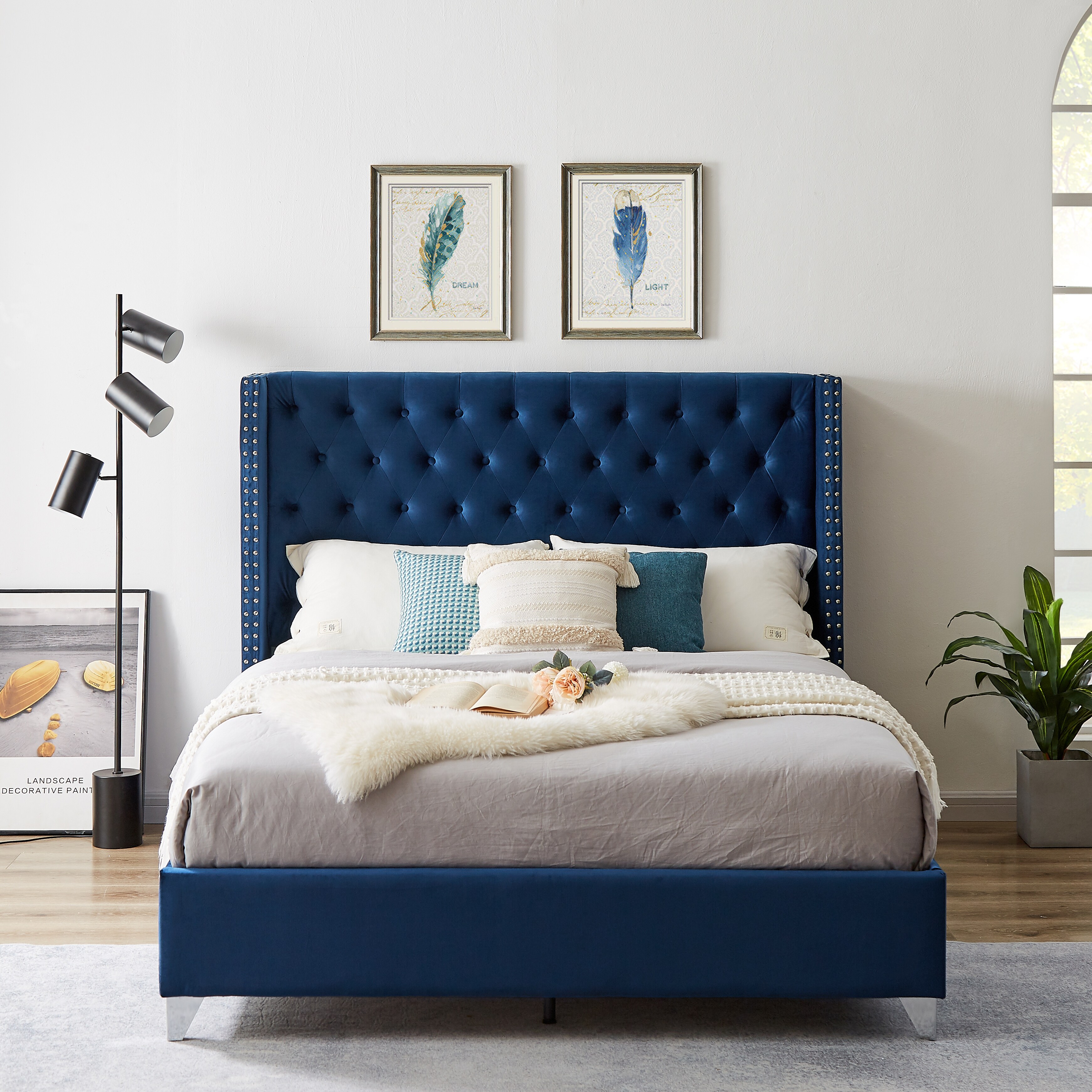 Modern velvet bed hot sale frame
