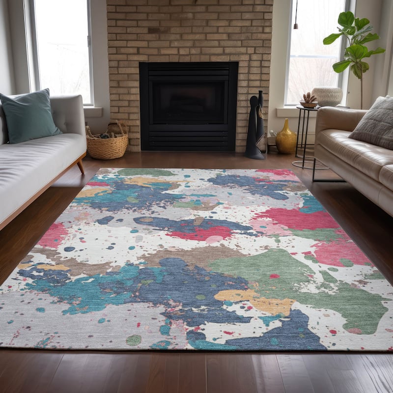 Machine Washable Indoor/Outdoor Modern Splatter Chantille Rug