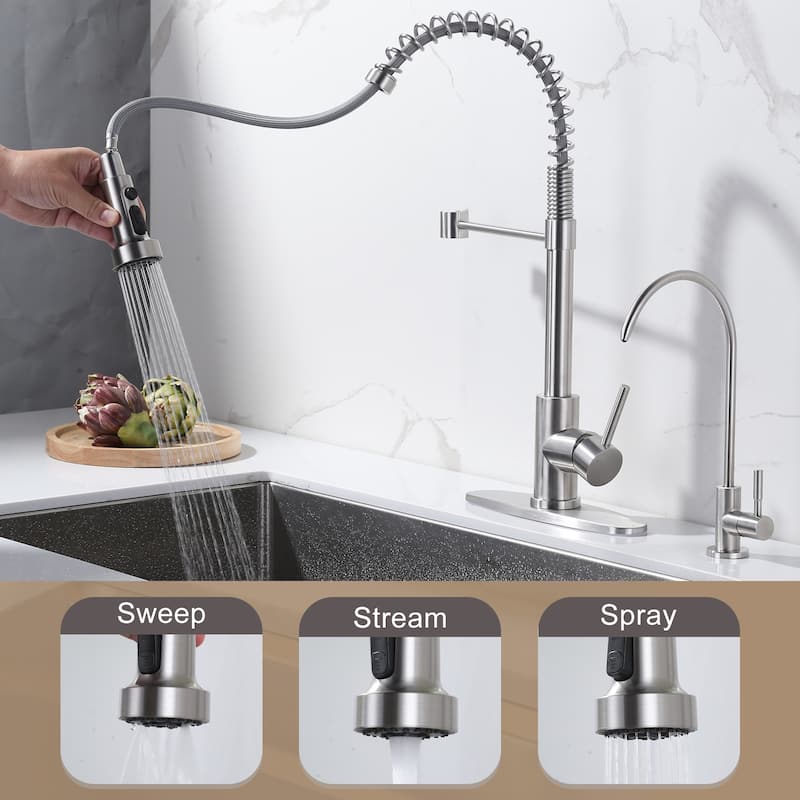 WOWOW Three Function Pull Down Kitchen Faucet with Drinking Water Faucet