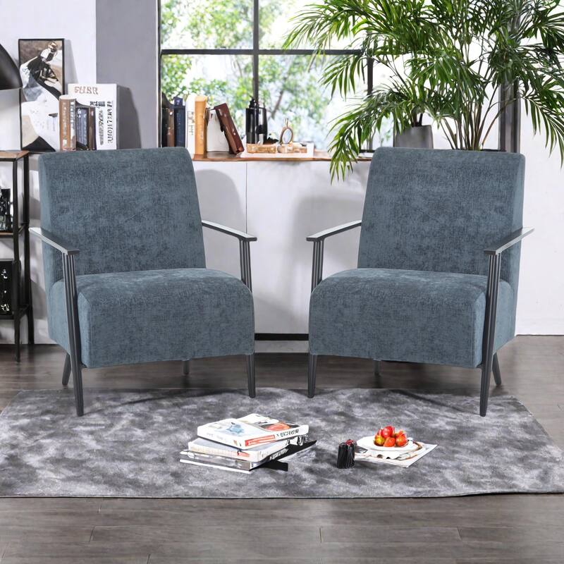 Polyester Lounge Chairs (Set of 2） with Sturdy Metal Frames, Ergonomic Design, and Space-Saving Profile - Blue Gray