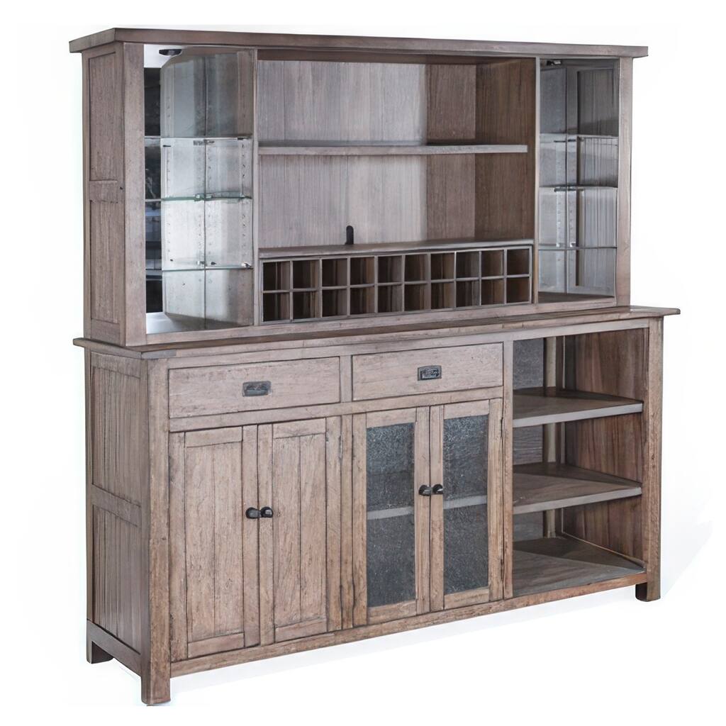 Yael Buffet, Hutch Bar Cabinet, LED Display Shelf, 80 Inch Brown Wood